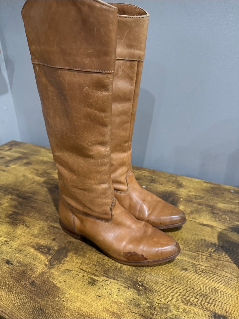 Vintage Frye Women's Over-the-Knee Leather Boots in Tan Brown
